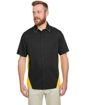 Harriton M586 Men's Flash IL Colorblock Short Slee BLACK/ SNRY YLLW