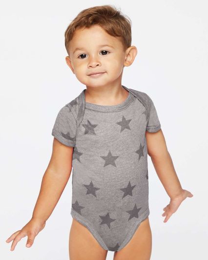 Code V 4329 Infant Star Print Bodysuit in Granite heather star