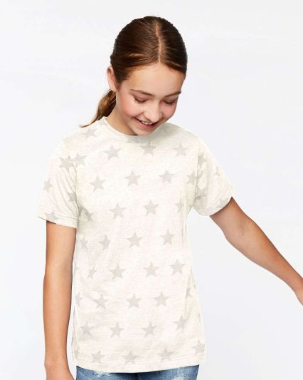Code V 2229 Youth Star Print Tee in Natural heather star