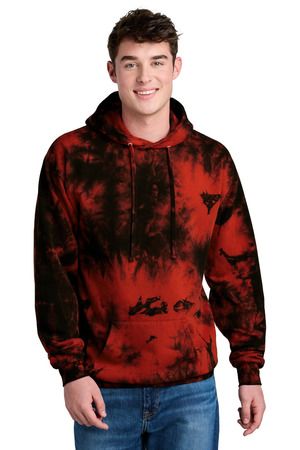 Port & Company PC144 Crystal Tie-Dye Pullover Hood in Black/red