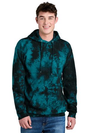 Port & Company PC144 Crystal Tie-Dye Pullover Hood in Black/teal