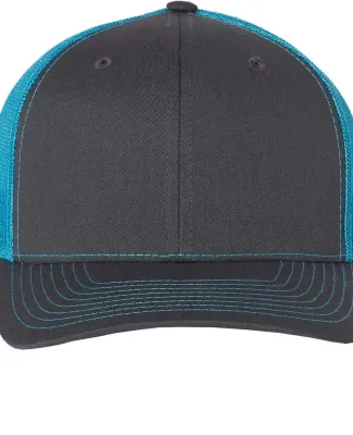 Richardson Hats 112 Adjustable Snapback Trucker Ca in Charcoal/ neon blue