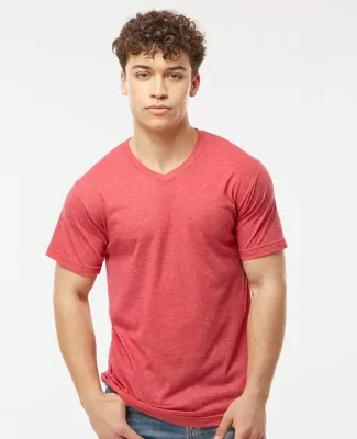 0207TC Tultex Blend V-Neck in Heather red