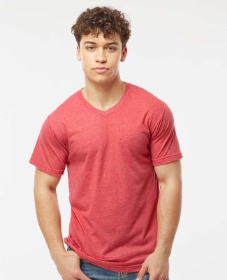 Tultex 0207TC Wholesale Blended V Neck Plain T Shi in Heather red