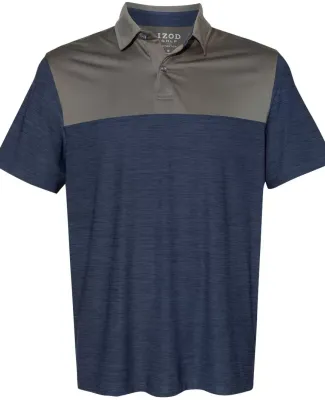 Izod 13GG004 Colorblocked Space-Dyed Polo in Club blue/ smoked pearl