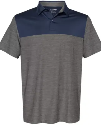 Izod 13GG004 Colorblocked Space-Dyed Polo in Light grey/ navy