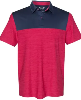 Izod 13GG004 Colorblocked Space-Dyed Polo in Persian red/ navy