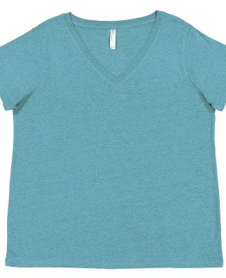 LA T 3817 Ladies' Curvy V-Neck Fine Jersey T-Shirt in Surf blackout