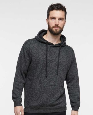 LA T 6926 Adult Pullover Fleece Hoodie in Black leopard