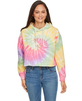 Tie-Dye CD8333 Ladies' Cropped Hooded Sweatshirt in Zen rainbow