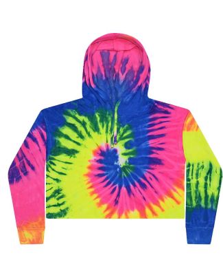 Tie-Dye CD8333 Ladies' Cropped Hooded Sweatshirt in Neon rainbow