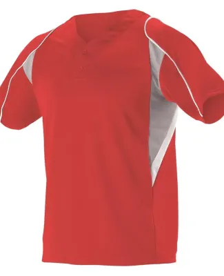 Alleson Athletic 529 Two Button Henley Baseball Je Red/ Grey/ White