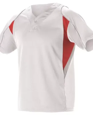 Alleson Athletic 529 Two Button Henley Baseball Je White/ Red/ Grey