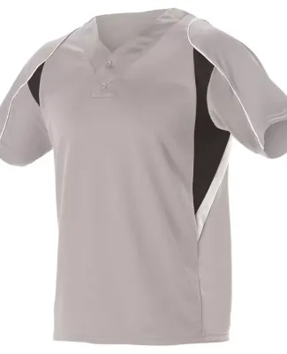 Alleson Athletic 529Y Youth Two Button Henley Base in Grey/ black/ white