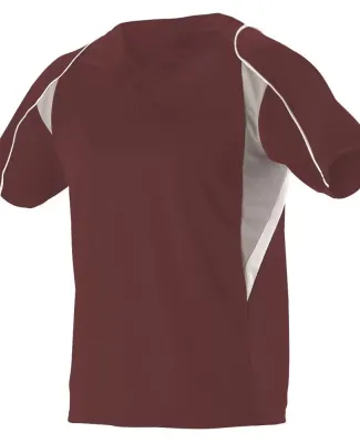 Alleson Athletic 529Y Youth Two Button Henley Base in Maroon/ grey/ white