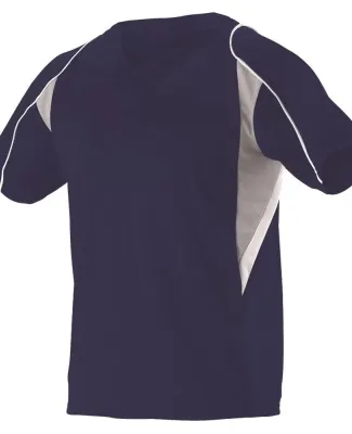 Alleson Athletic 529Y Youth Two Button Henley Base in Navy/ grey/ white