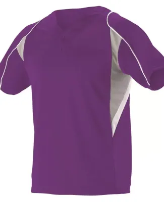 Alleson Athletic 529Y Youth Two Button Henley Base in Purple/ grey/ white