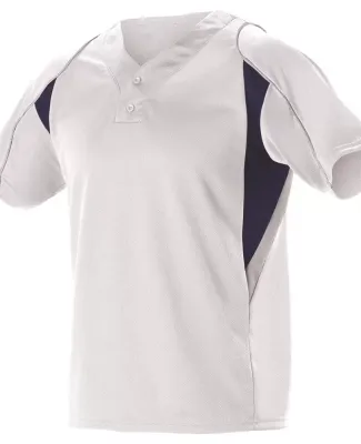 Alleson Athletic 529Y Youth Two Button Henley Base in White/ navy/ grey