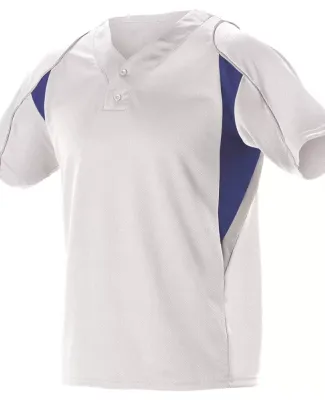 Alleson Athletic 529Y Youth Two Button Henley Base in White/ royal/ grey