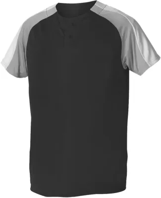 Alleson Athletic 5063CH Two Button Henley Baseball in Black/ grey/ white