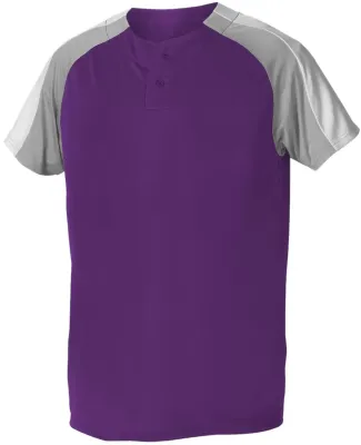 Alleson Athletic 5063CH Two Button Henley Baseball in Purple/ grey/ white