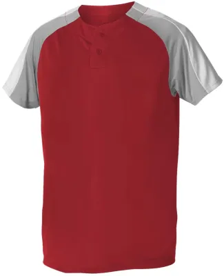 Alleson Athletic 5063CH Two Button Henley Baseball in Red/ grey/ white
