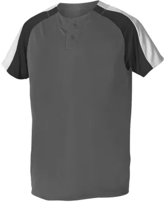 Alleson Athletic 5063CH Two Button Henley Baseball Charcoal/ Black/ White