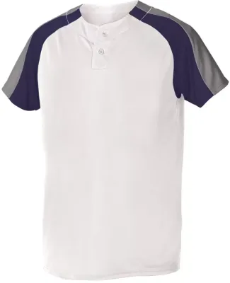 Alleson Athletic 5063CH Two Button Henley Baseball in White/ navy/ charcoal
