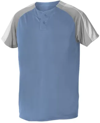Alleson Athletic 5063CHY Youth Two Button Henley B in Columbia blue/ grey/ white