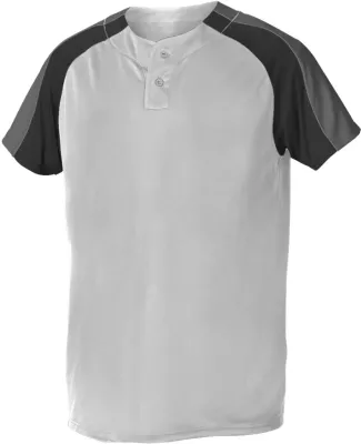Alleson Athletic 5063CHY Youth Two Button Henley B in White/ black/ charcoal