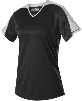 Alleson Athletic 558VG Girls' V-Neck Fastpitch Jer in Black/ white
