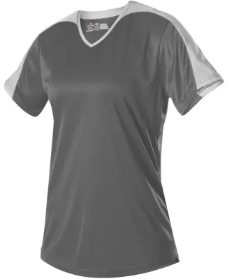 Alleson Athletic 558VG Girls' V-Neck Fastpitch Jer in Charcoal/ white