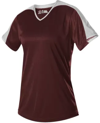 Alleson Athletic 558VG Girls' V-Neck Fastpitch Jer in Maroon/ white