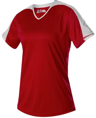 Alleson Athletic 558VG Girls' V-Neck Fastpitch Jer in Red/ white
