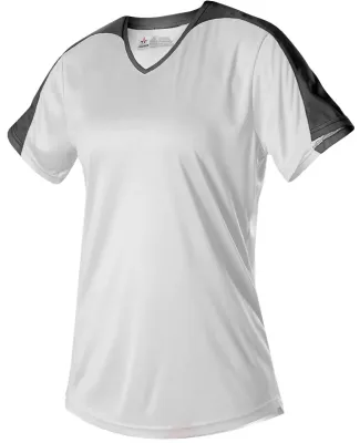 Alleson Athletic 558VG Girls' V-Neck Fastpitch Jer in White/ black