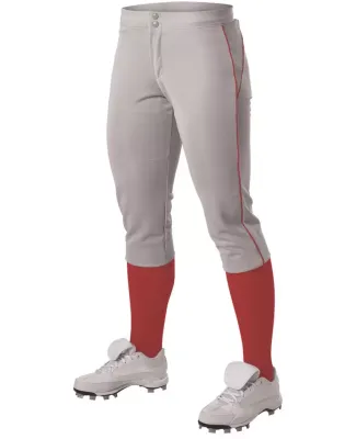 Alleson Athletic 625PBW Women's Belted Piped Fastp in Grey/ red