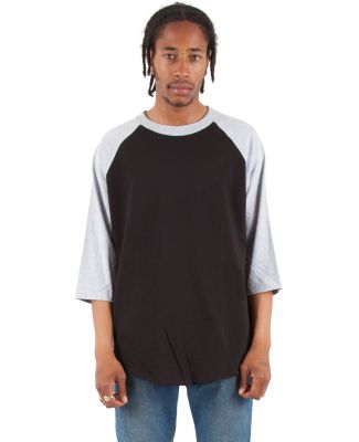 Shaka Wear SHRAG Adult 6 oz 3/4 Sleeve Raglan T-Sh BLACK/ HTHR GREY