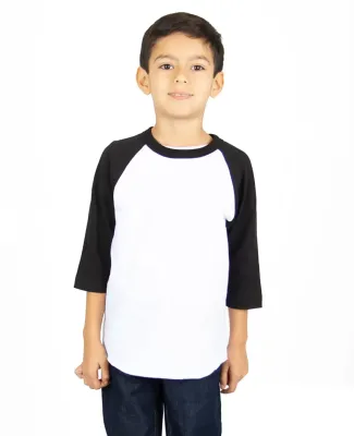 Shaka Wear SHRAGY Youth 6 oz., 3/4-Sleeve Raglan in White/ black