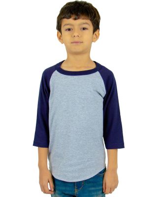 Shaka Wear SHRAGY Youth 6 oz., 3/4-Sleeve Raglan in Hthr grey/ navy