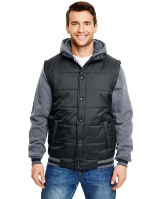 Burnside Clothing 8701 Nylon Vest with Fleece Slee Black/ Charcoal