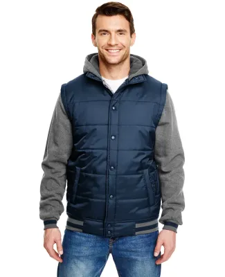 Burnside Clothing 8701 Nylon Vest with Fleece Slee Navy/ Charcoal