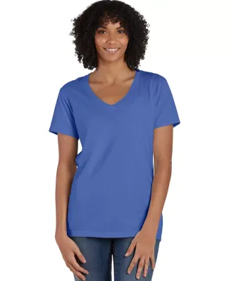 Comfort Wash GDH125 Garment-Dyed Women's V-Neck T- in Deep forte blue