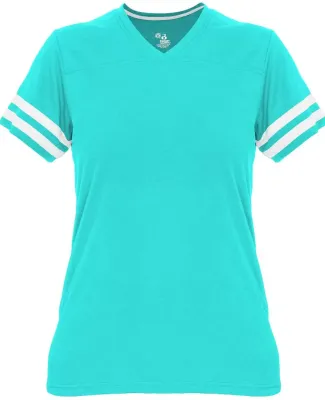 Badger Sportswear 4967 Women's Tri-Blend Fan T-Shi in Turquoise/ white
