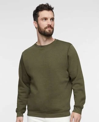 LA T 6925 Unisex Eleveated Fleece Sweatshirt in Military green