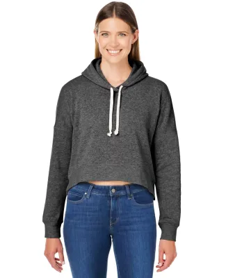 J America 8853 Women's Crop Hooded Sweatshirt in Black triblend