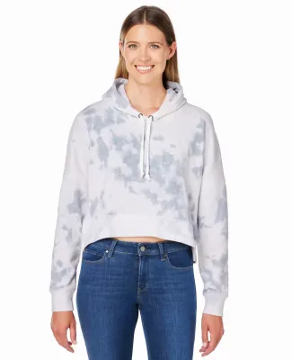 J America 8853 Women's Crop Hooded Sweatshirt in Grey tie dye