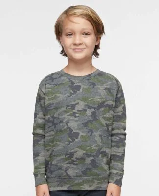 LA T 2225 Youth Elevated Fleece Crew in Vintage camo
