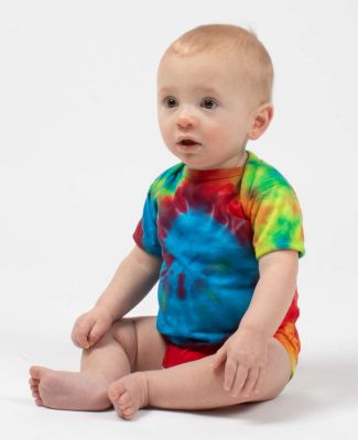 Dyenomite 340MS Infant Spiral Tie-Dyed Onesie in Rainbow