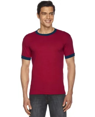 American Apparel BB410 USA-Made Unisex 50/50 Ringe in Heather red/ navy