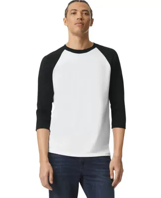 American Apparel 2003CVC Unisex CVC Raglan Tee in White/ black